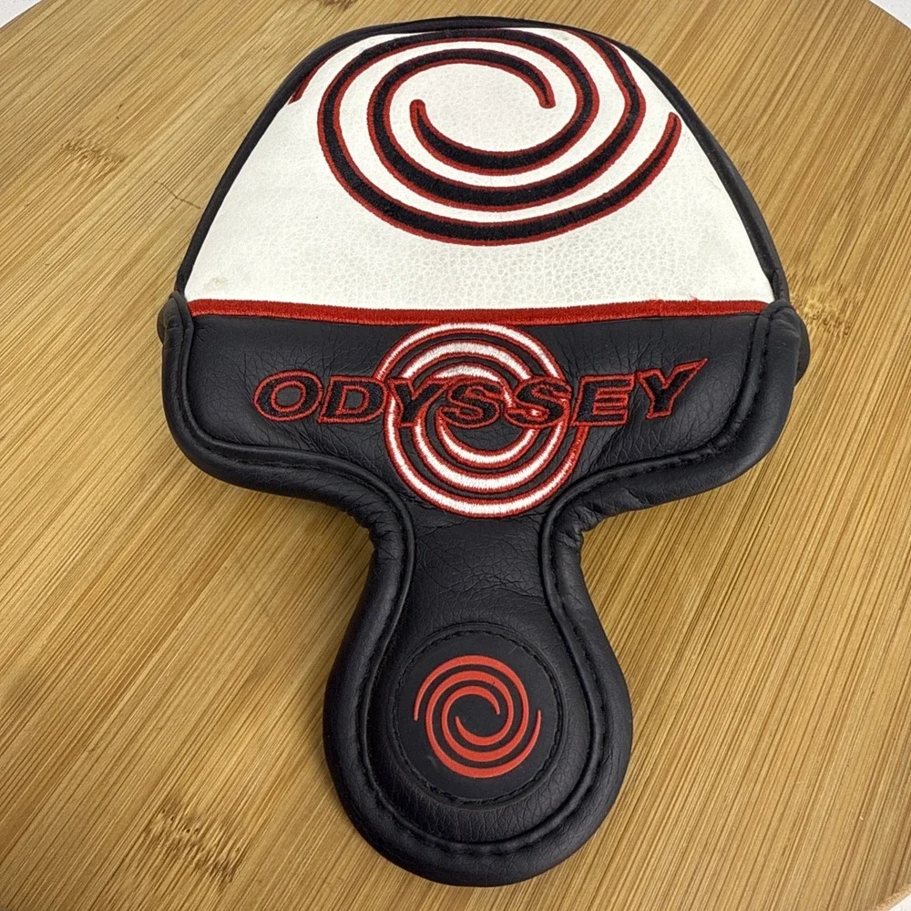 Odyssey Mallet Putter Headcover White Black Red Leather Magnetic Golf Club Cover